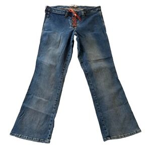 Vintage Y2K 90s Femme Mid Rise Lace Up Bootcut Flared Denim Jeans Grunge Rock 16